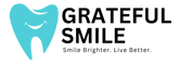 Grateful Smile logo with a blue tooth icon on a white background