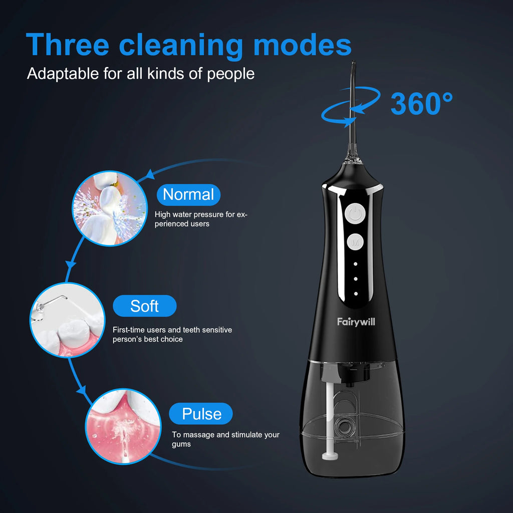 Fairywill Water Flosser – USB, 5 Tips, Travel