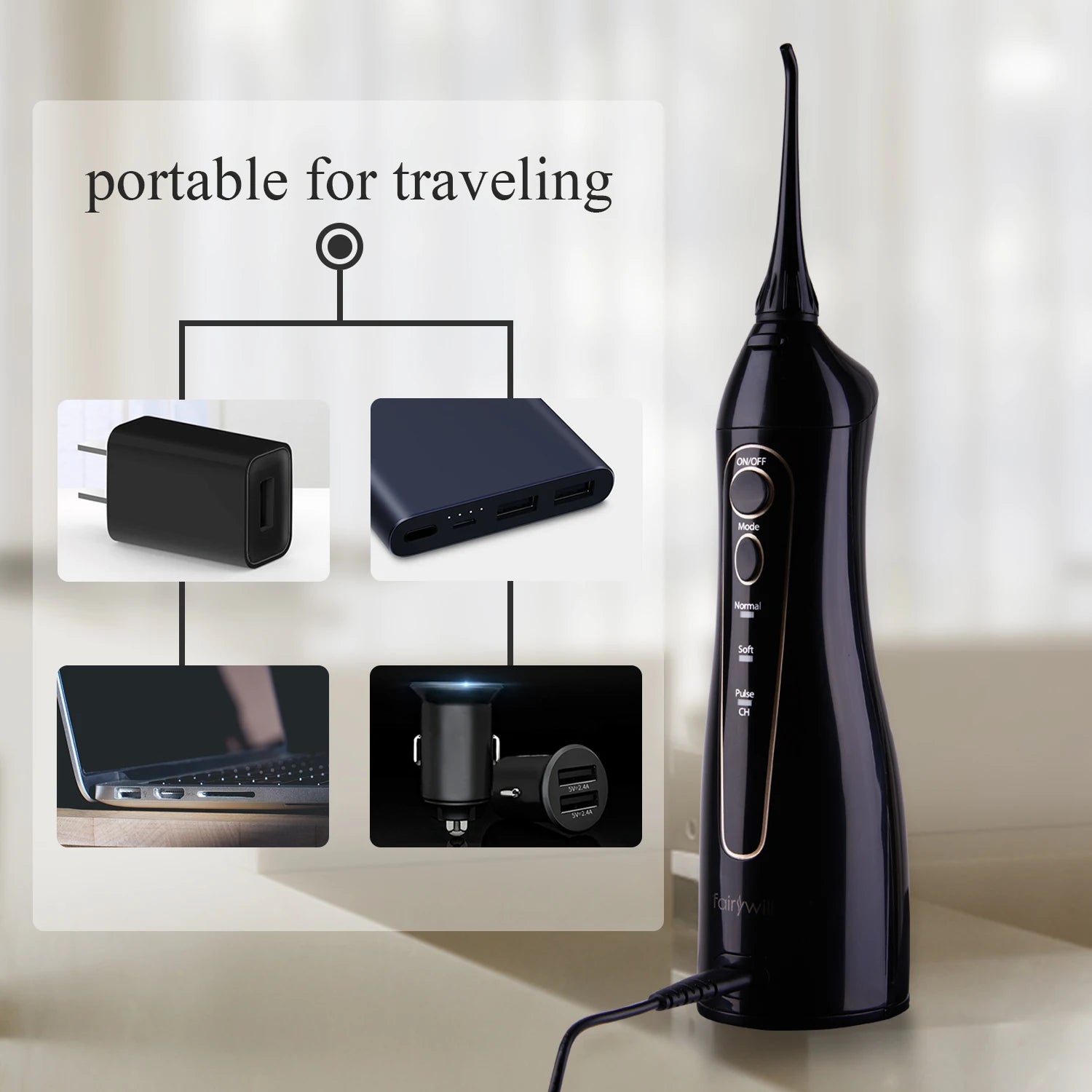Fairywill Water Flosser – 300ML, 3 Modes, Rechargeable