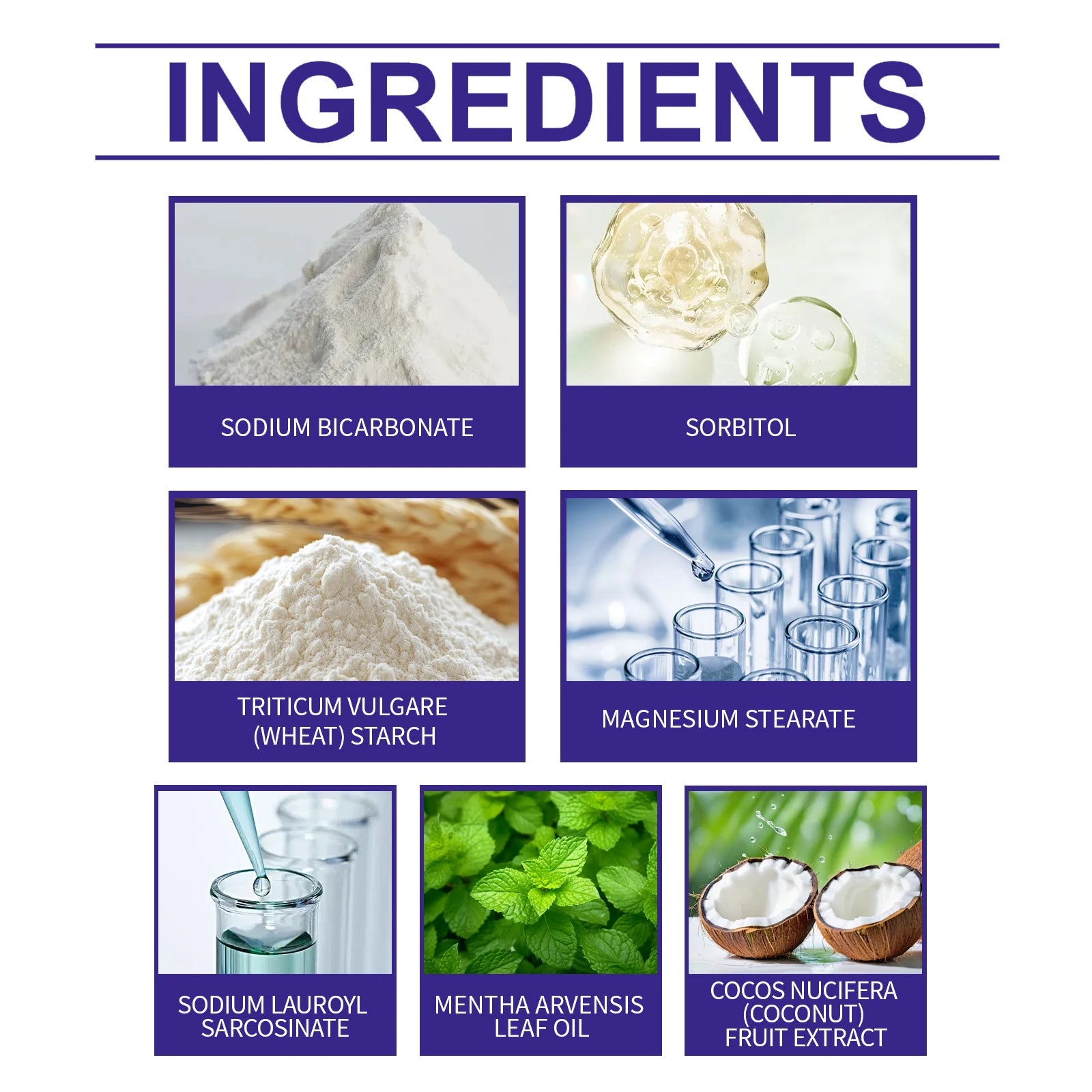 List of ingredients with corresponding images and names on a white background
