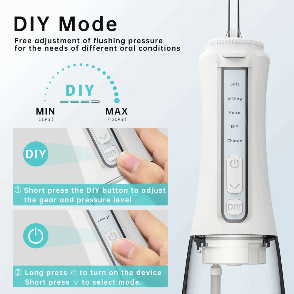 Portable Water Flosser – 300ML, 4 Modes, 5 Tips