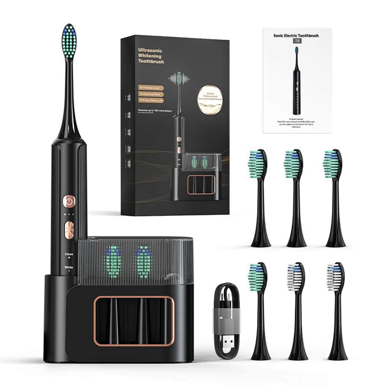 Sonic Electric Toothbrush – 6 Heads, 3 Modes, 90-Day Battery