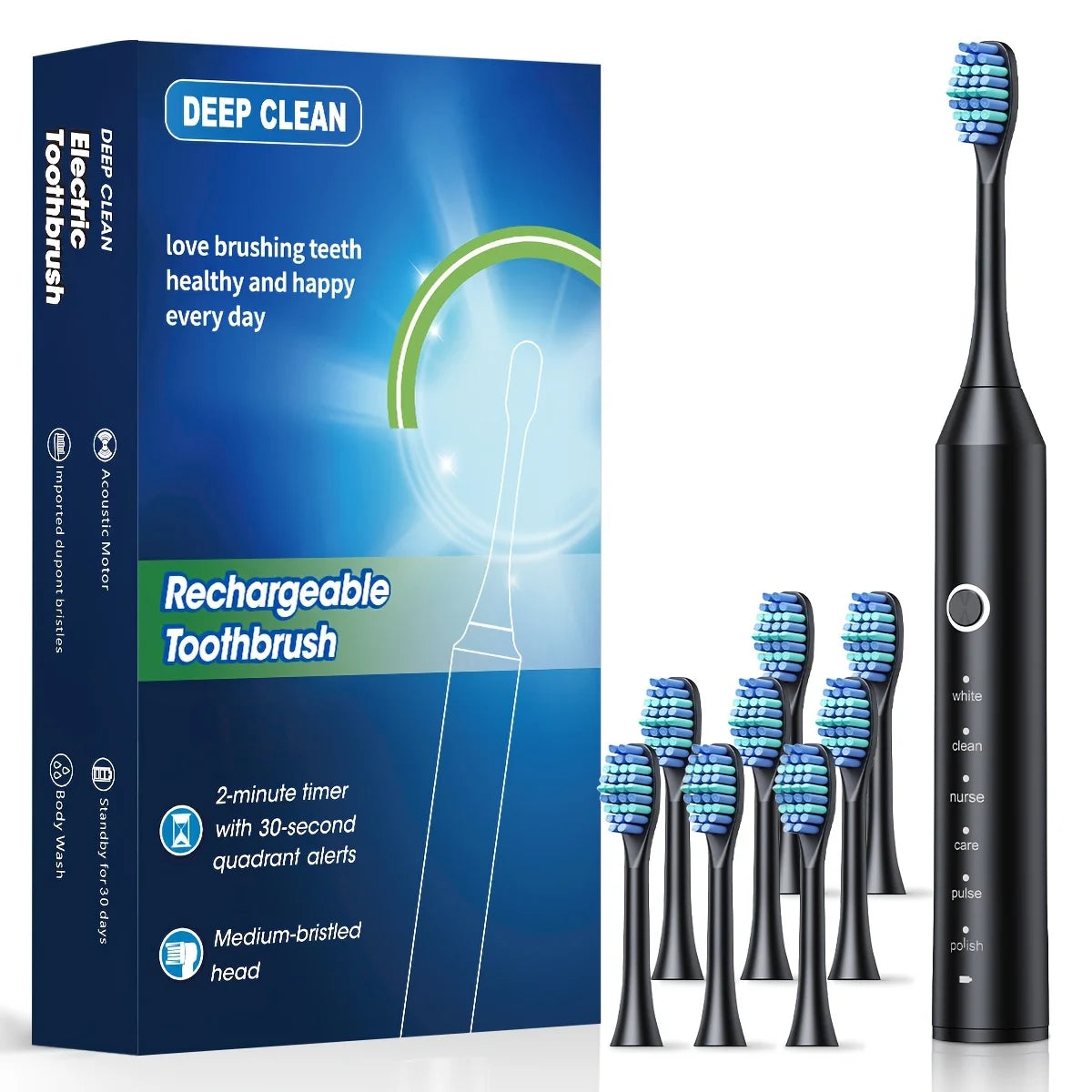 2025 Sonic Toothbrush – 6 Modes, USB, Replacement Set