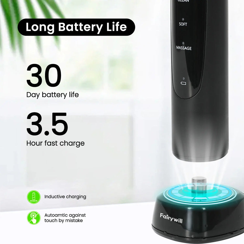 Fairywill T2233 Electric Toothbrush – 4 Heads, Rechargeable