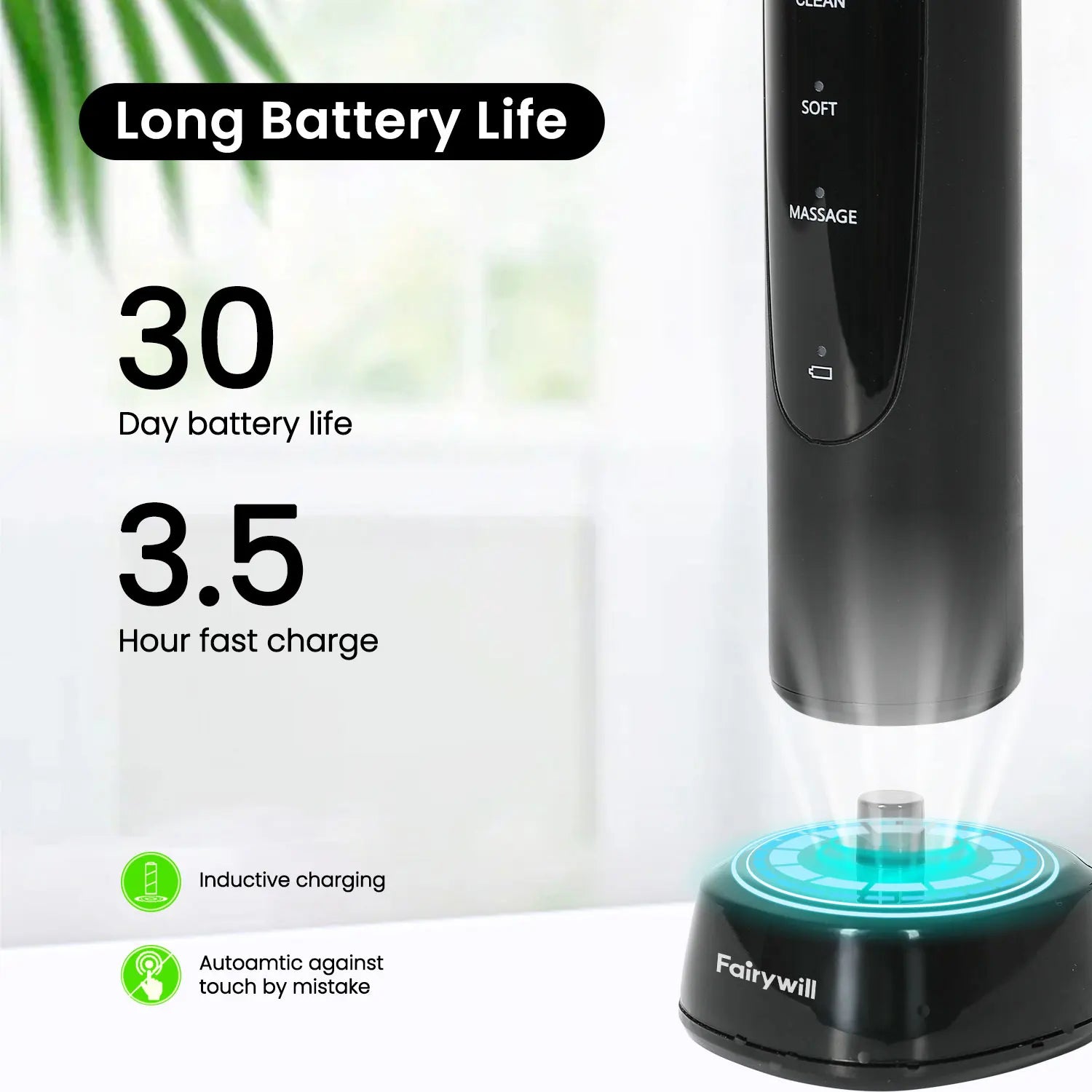 Fairywill T2233 Electric Toothbrush – 4 Heads, Rechargeable