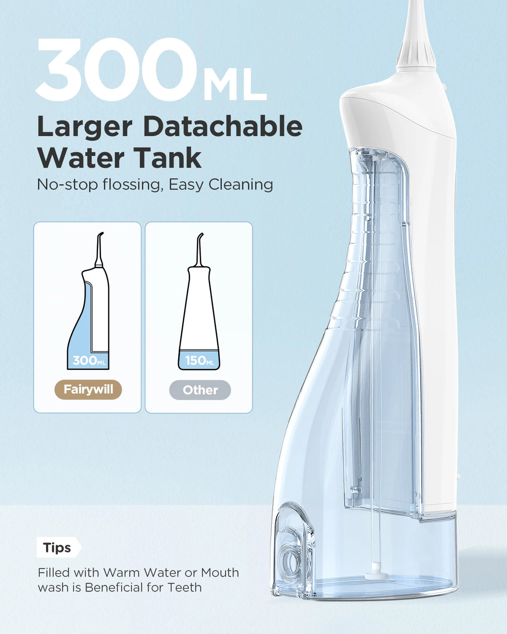 Fairywill Water Flosser – 300ML, 3 Modes, Portable