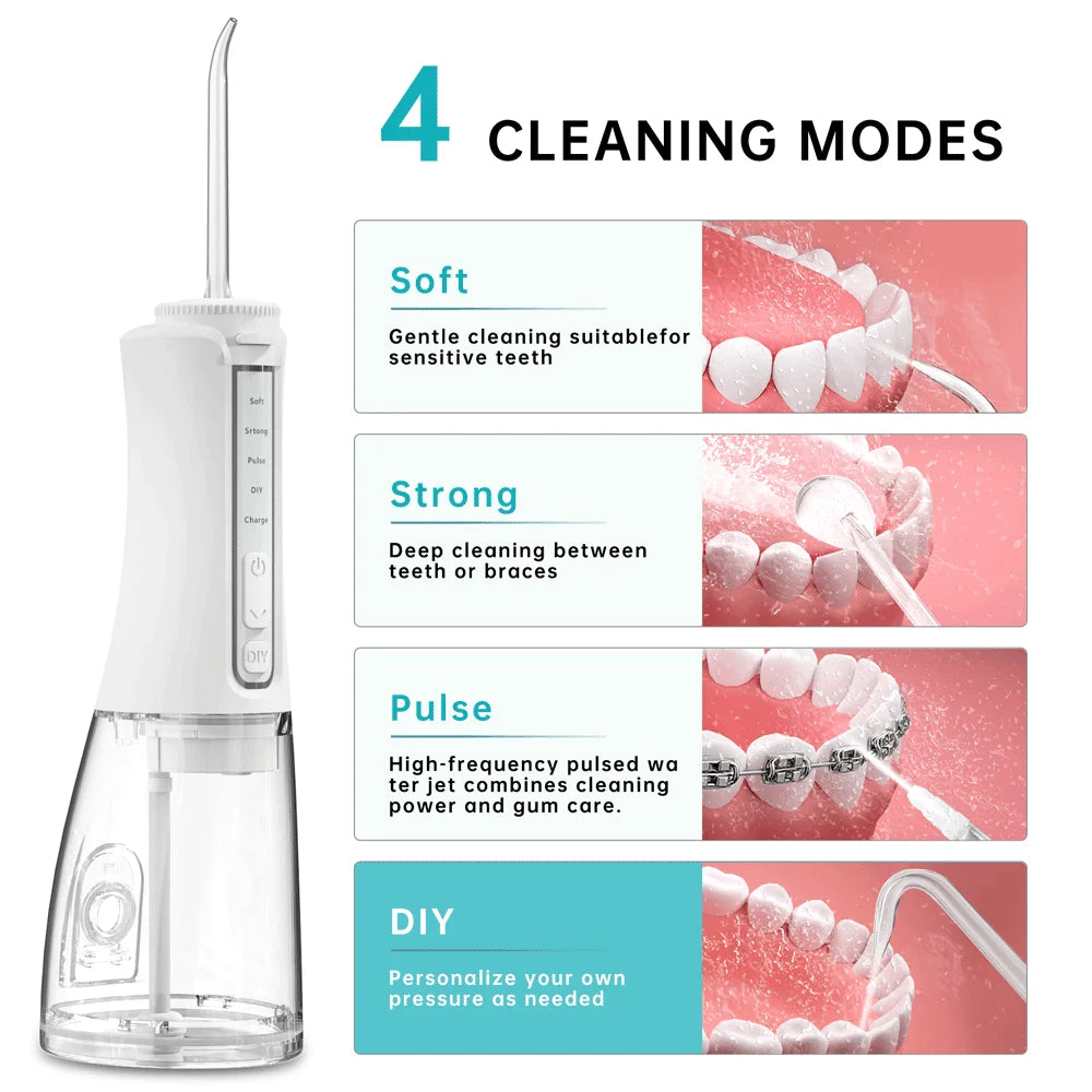 Portable Water Flosser – 300ML, 4 Modes, 5 Tips