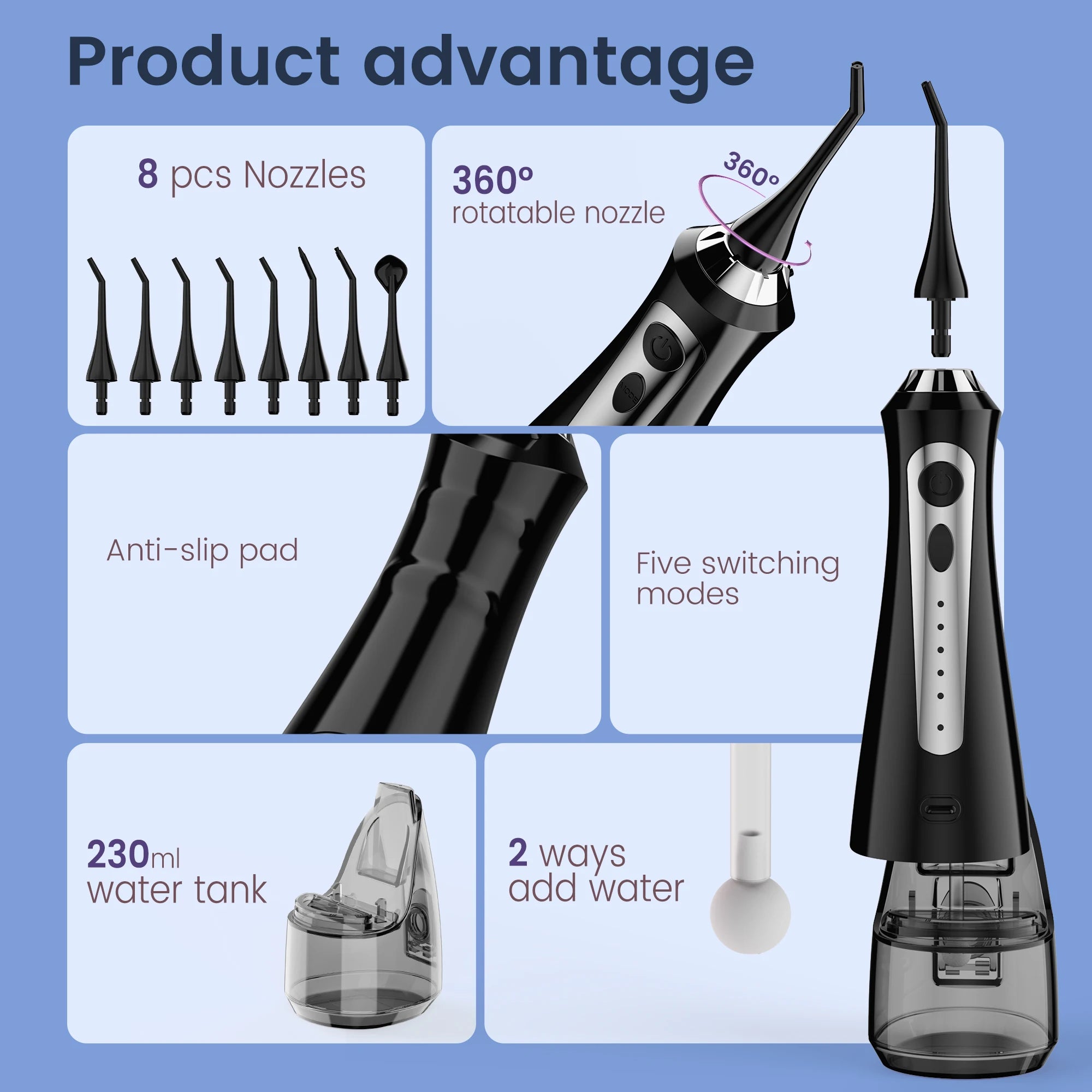 SEJOY Portable Water Flosser – 230ML, 5 Modes, 5 Tips