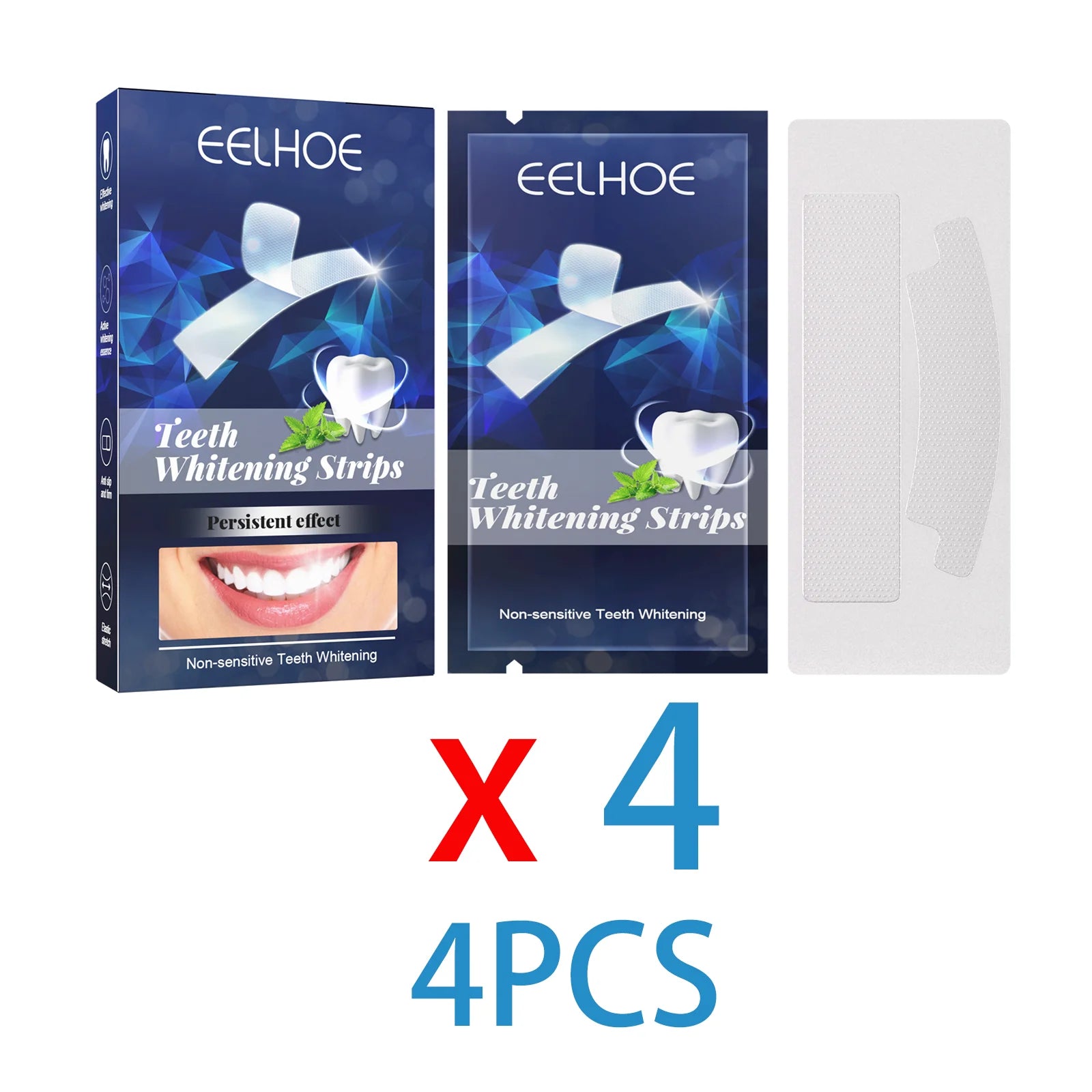 Eelhoe teeth whitening strips packaging with a single strip on a white background