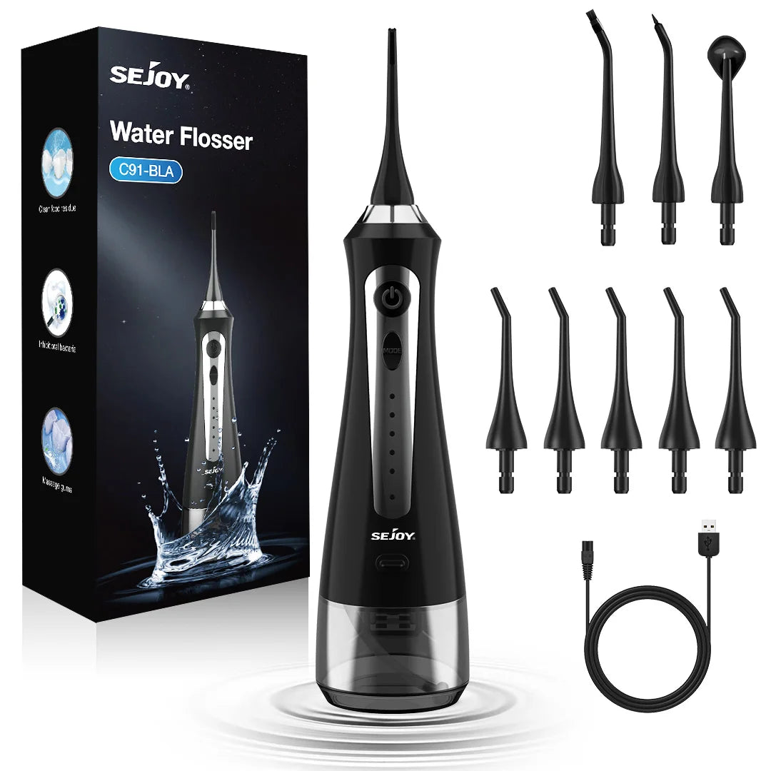 SEJOY Portable Water Flosser – 230ML, 5 Modes, 5 Tips